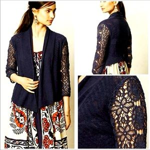 Anthropologie Knitted and Knotted Fallbrook crochet sleeve cardigan